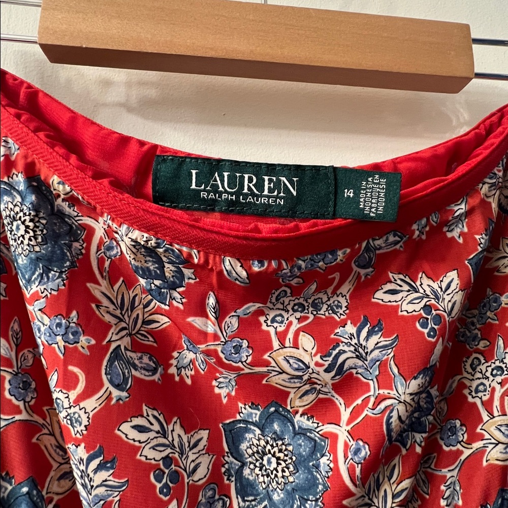Ralph Lauren Red and Blue Floral Silk Tiered Skirt NWT Sz 14 - Picture 5 of 7